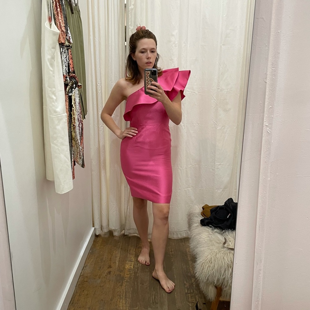 Hot pink one shoulder silk above the knee dressNWT